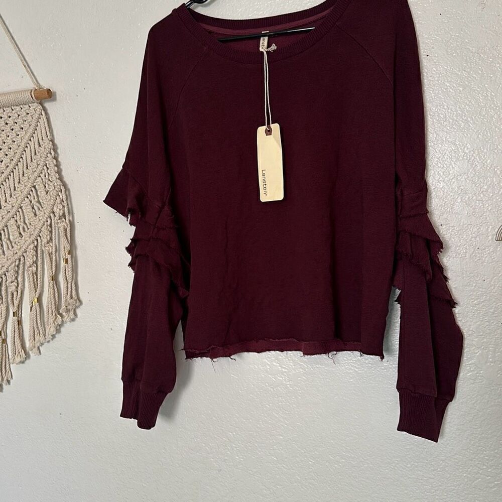 Lanston Size L purple pullover Sweater Torn Elbow Style NWT